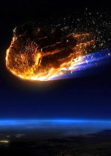 Symbolbild mit Asteroid über Planetenoberfläche