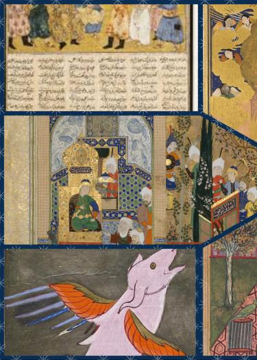 Collage, verschiedene asiatische Motive und Szenen mit Menschen und Tieren