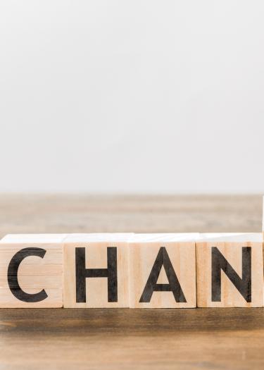 Holzwürfel mit Buchstaben darauf Bilden die Worte „Chance“ und „Change“ gleichzeitig.