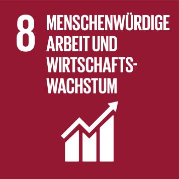 Icon Nr. 8 für Nachhaltigkeitsziele der UN: Menschenwürdige Arbeit und Wirtschaftswachstum