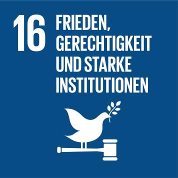 Icon Nr. 16 für Nachhaltigkeitsziele der UN: Frieden, Gerechtigkeit und starke Institutionen