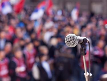 microphone in front of crowd