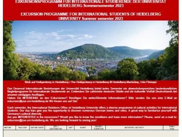 Exkursionsprogramm für internationale Studierende der Universität Heidelberg Sommersemester 2023