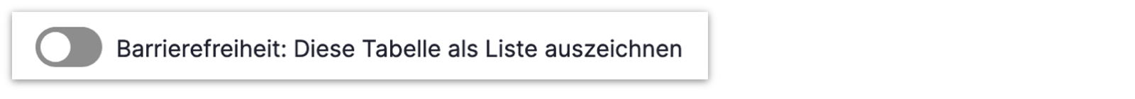 Screenshot des Sliders Barrierefreiheit: Diese Tabelle als Liste auszeichnen.