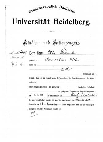 Otto Frank Zeugnis