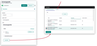 Screenshots des Bearbeiten-Fensters einer Seite und der Auswahlmaske für Kontaktinformationen.