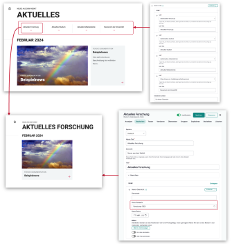 Klickanleitung: Zusätzliche Themenbereichs-Aktuelles-Seiten erstellen und auf der Aktuelles-Seite verlinken.